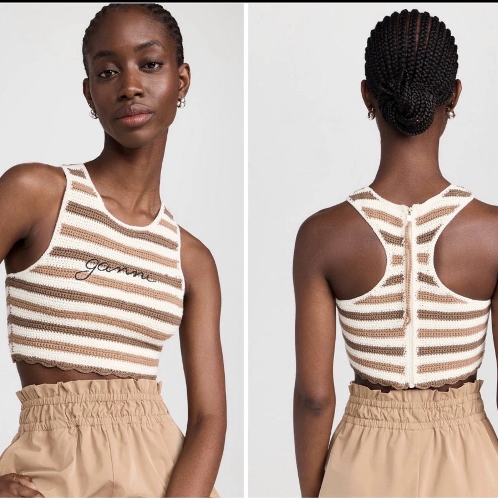 NWT GANNI Crochet Racerback Top